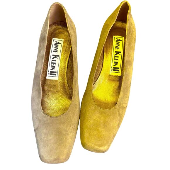 Anne Klein suede block-heel pumps taupe square toe 7.5M classic work minimalist - Picture 6 of 10